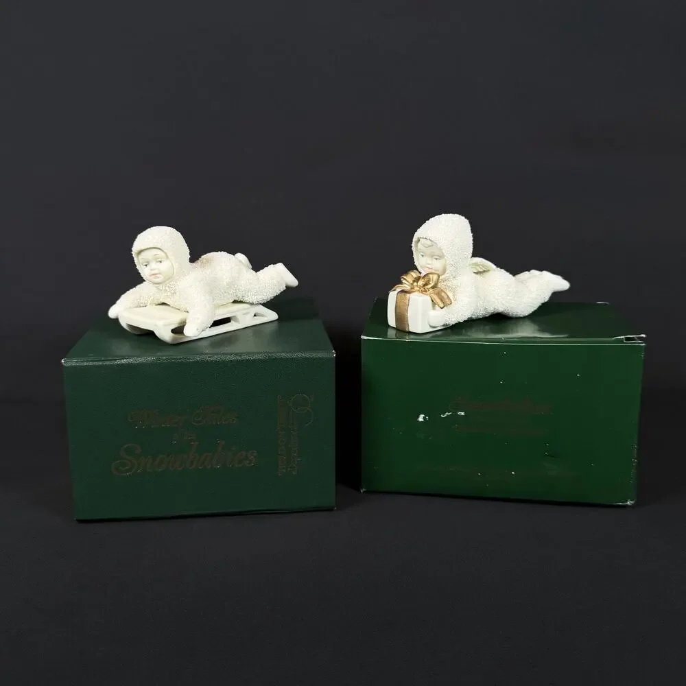 Lot of 2 Department 56 Snowbabies Figurines Sled Gift Winter Tales 759-5 79561